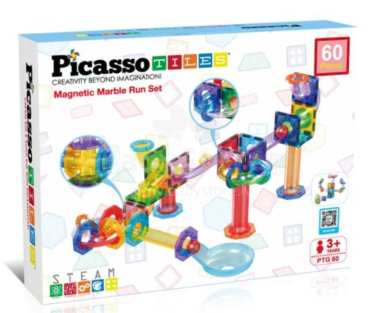 PICASSO TILES Magnetic Construction Set Marble Run 60 pcs, PTG60