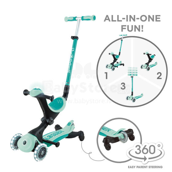 GLOBBER skrejritenis Go Up Deluxe Lights 360°, piparmētru-pistāciju, 699-306