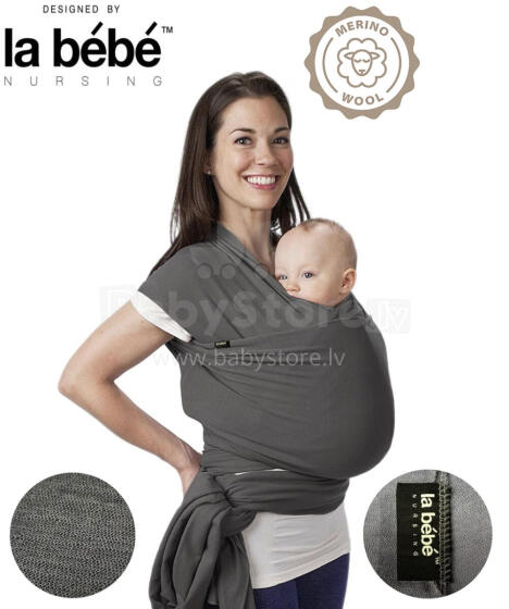 La Bebe™ Huggi Sling Merino Wool Graphite Cloud Art.291640 Woven Graphite Grey Merino Wool Baby Sling (470x54 cm)