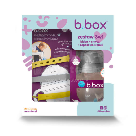 B.BOX 62627 Starter Set 3in1 - Bottle with Straw 240ml Gray + Lemon Sherbet Lanyard + Spare Straws