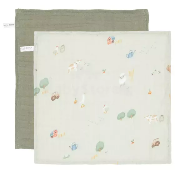 Little Dutch Facecloths Art.TE51714022 Little Farm Green Dabīga pleca multifunkcionāla salvete 2 gb. (26x26cm)