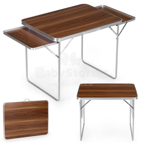 Camping table 120x60 cm folding suitcase table with 2 shelves, brown, MultiGarden