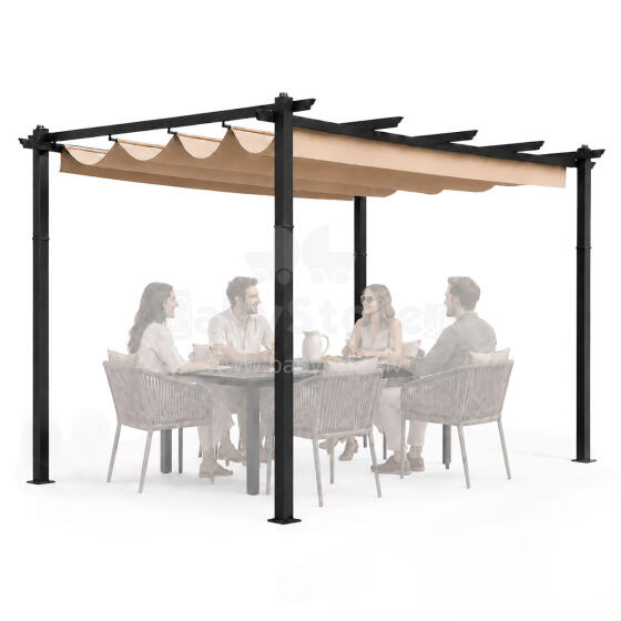 Dārza terases pergola 3x4 m, tērauds, nojumes pārklājs, bēšs, MultiGarden