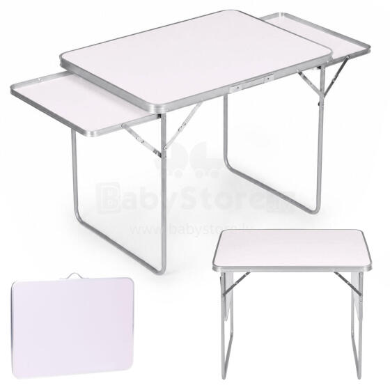 Ceļojumu galds 120x60 cm salokāms koferī 2 plaukti balts MultiGarden