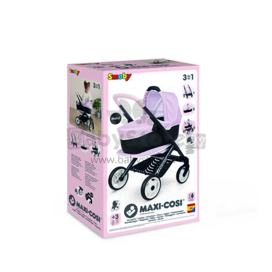 Smoby Maxi-Cosi 3-in-1 leļļu ratiņu komplekts - rozā