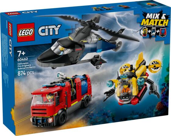 LEGO City helikopters, ugunsdzēsēju mašīna un zemūdene remix