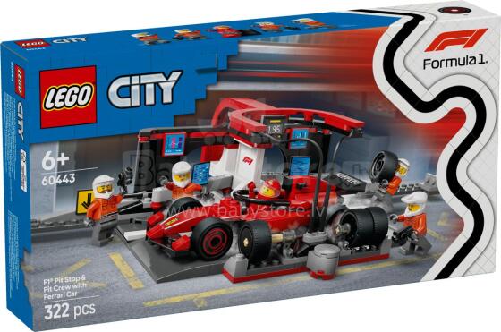 LEGO City F1 pit stop un pit crew ar Ferrari automašīnu