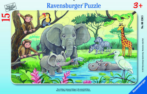 Ravensburger Mazais rāmja puzlis 15 gab. Āfrikas dzīvnieki