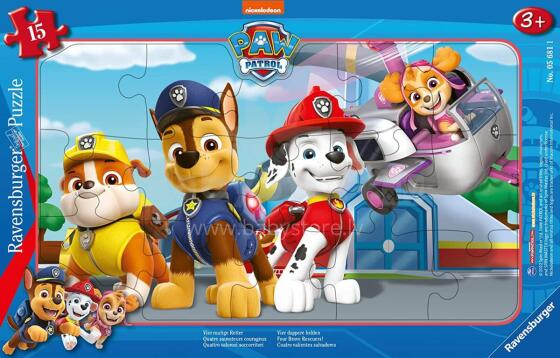 Ravensburger rāmis puzle 15 gab. Paw Patrol Četri drosmīgie aizstāvji