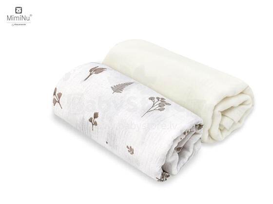 KIECZMERSKI Diapers 75x75 cm MUSLIN 100% cotton cream / leaves 2-pack