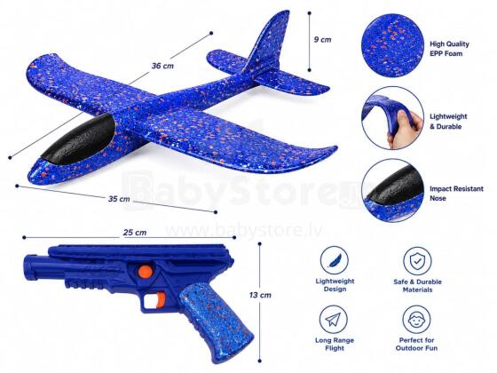 Bebe Basic Small Planer Art.294566 Blue Set: Glider airplane made of lightweight and durable foam + 36cm launcher