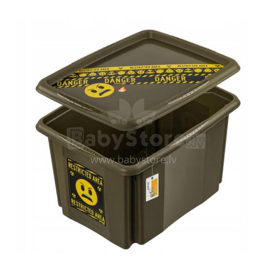 Box with lid 30L Karolina &ldquo;Emoji Danger&rdquo; 45x35x27cm olive color