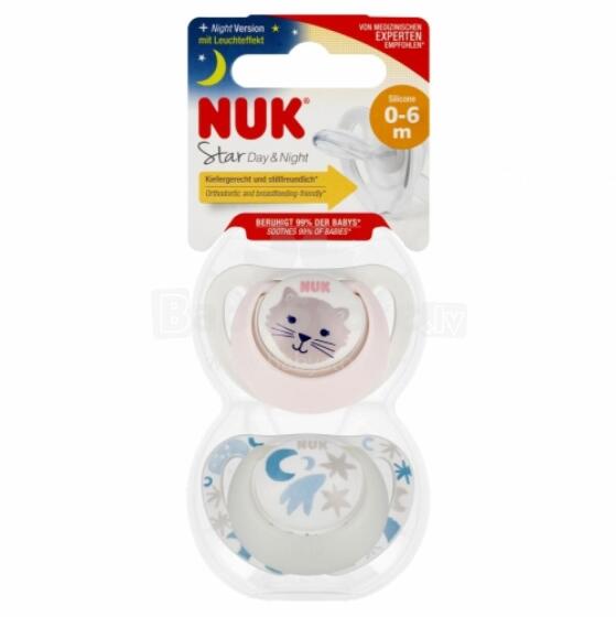 NUK 175286 Soothing Pacifier 2 pcs. 0-6m D&N CAT pink/white
