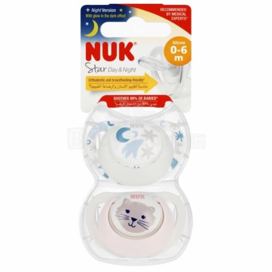 NUK 730692 Pacifier 2 pcs. 0-6m STAR D&N white/pink