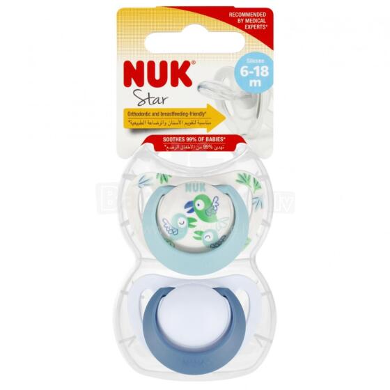 NUK 736726 Успокаивающая соска 2 шт 6-18м ЗВЕЗДА синий/белый