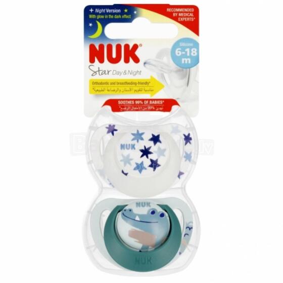 NUK 736727 Успокаивающая соска 2 шт 6-18м Звезда D&N зеленая/белая