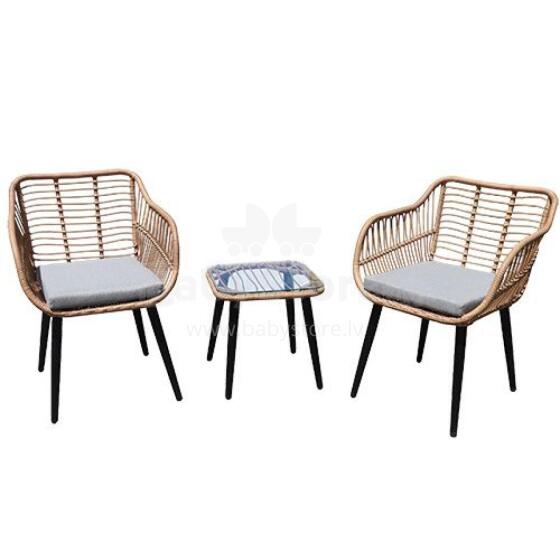 Rattan dārza mēbeļu komplekts ar krēsliem un galdu ar stikla virsmu
