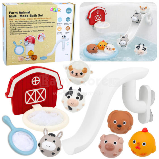 Игрушки для ванны: Животные фермы, горка, корзина, сито, 10 шт.