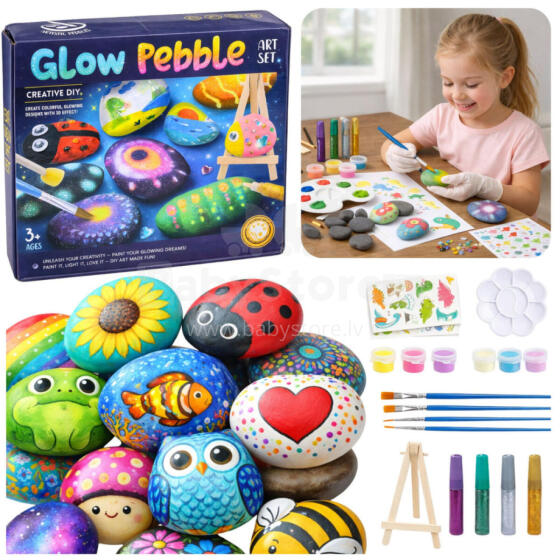 DIY Creative Kit for Painting Rocks, Glowing Paints, Glitter Glues