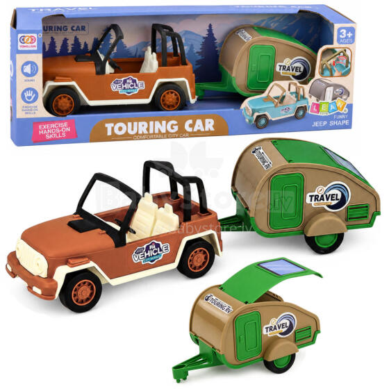 Off-Road Vehicle with Camper Sounds Green and Brown Tourist Set