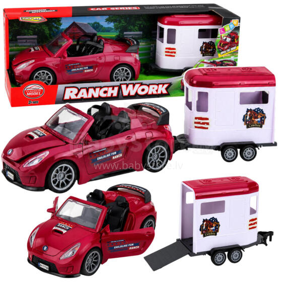 Burgundy Convertible Car With Horse Trailer Opening Doors Set