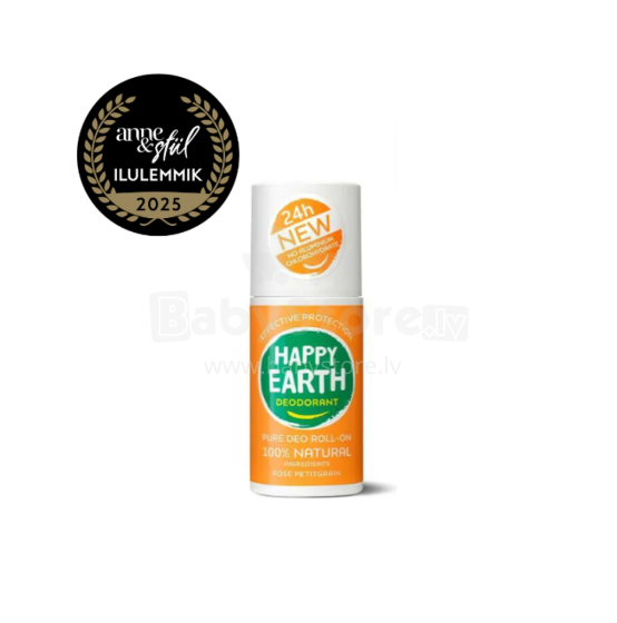 Happy Earth Roll-On Art.296505 100% natural rose and bitter orange roll-on deodorant, 75 ml