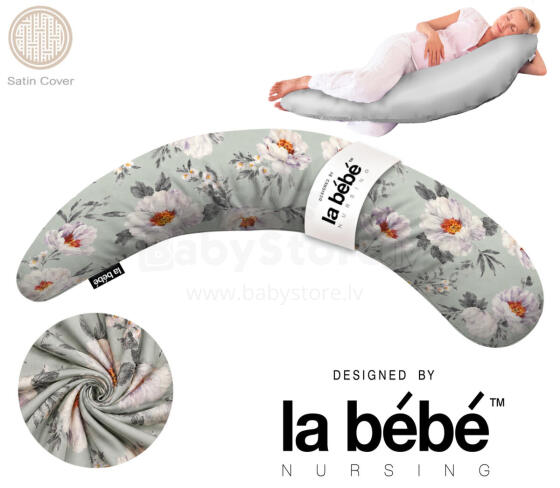La Bebe™ Moon Satin Art.3355 Grey Additional Cotton Satin Cover for U-Shaped Pregnancy Pillow 36x185 cm
