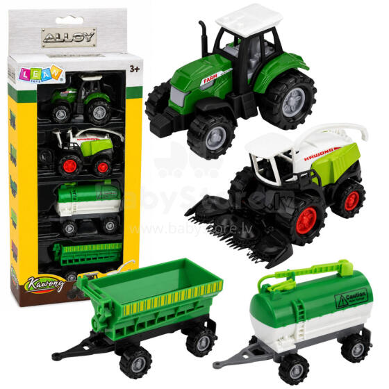 Set of Agricultural Vehicles Tractor Forage Harvester Tanker Spreader 1:68 4 pcs.