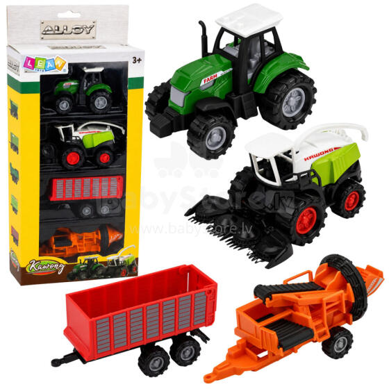 Set of Agricultural Vehicles Tractor Forage Harvester Trailer Baler 1:68 4 pcs.