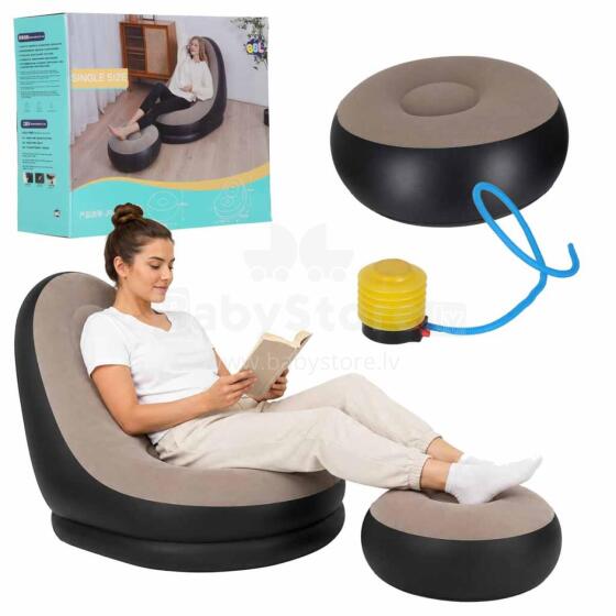 Ikonka Art.KX2695 Fotel z podnóżkiem wypoczynkowy dmuchany sofa pufa pompka zestaw 2w1