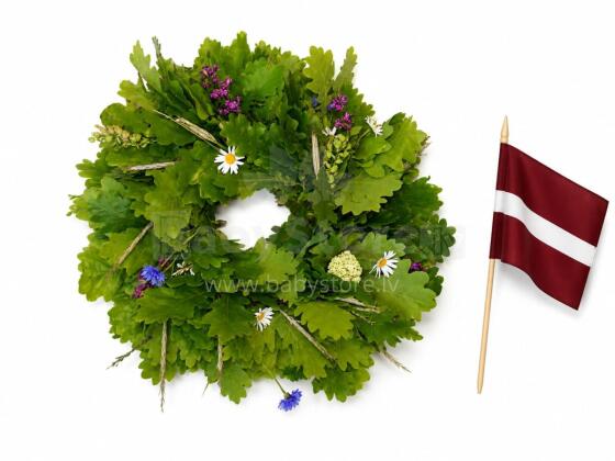Bebe Basic Made in Latvia Art.296910  Wreath of oak leaves with flowers on ties, Ø25 cm.
