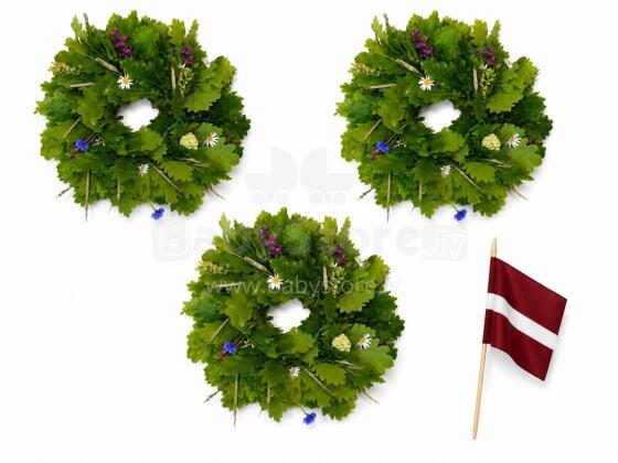 Bebe Basic Made in Latvia Art.296914  Wreath of oak leaves with flowers on ties, Ø25 cm.