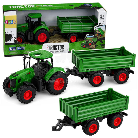 Lauksaimniecības traktors ar izkraušanas piekabi gumijas riepām zaļš 1:24