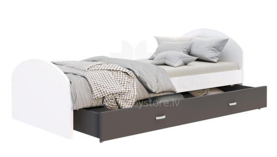 AJK Cross Plus Art.297427 White/Graphite  Стильная молодёжная кровать с выдвижным ящиком и матрасом в комплекте 200x90 см