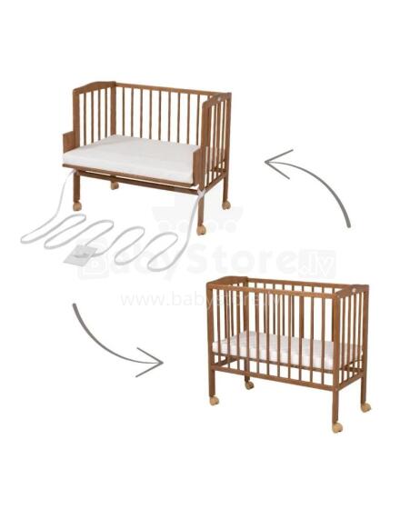 Waldin  Bedside Crib 2in1 Art.297437 Vintage Wooden 2-in-1 crib/cradle on wheels with a mattress