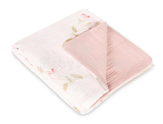 BLANKET CRUSHED MUSLIN 75x100 FLOWERS PINK