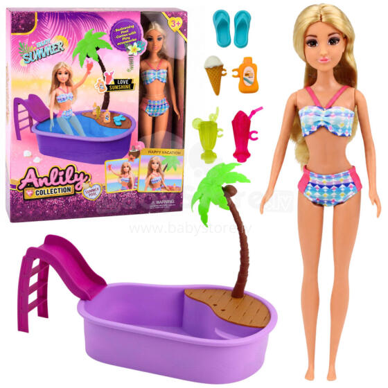 Anlily Doll in the Pool Slide Palm Tree Beach Accessories Set