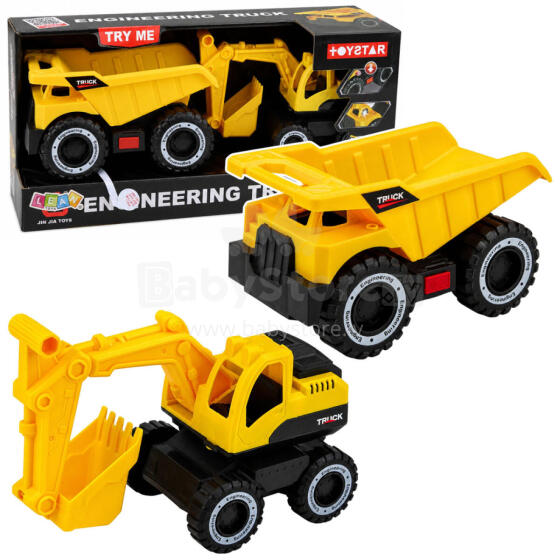 Construction Vehicle Set Excavator Dumper Moving Lights Sounds Yellow