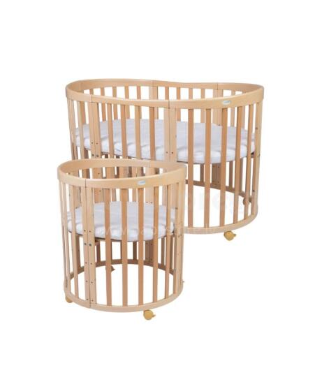 Waldin Oval Baby Collection Bed Crib  7 in 1 Art.297542 Natural Wood Многофункциональная овальная деревянная кроватка-трансформер 7 в 1 с матрасом
