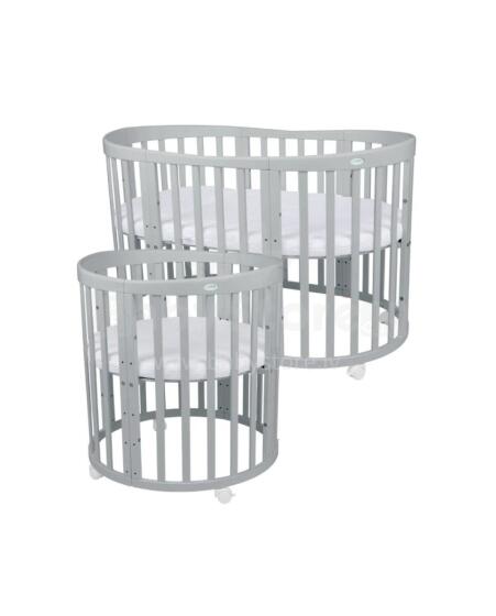 Waldin Oval Baby Collection Bed Crib  7 in 1 Art.297543 Grey  Koka ovāla daudzfunkcionāla gulta 7 vienā ar matraci