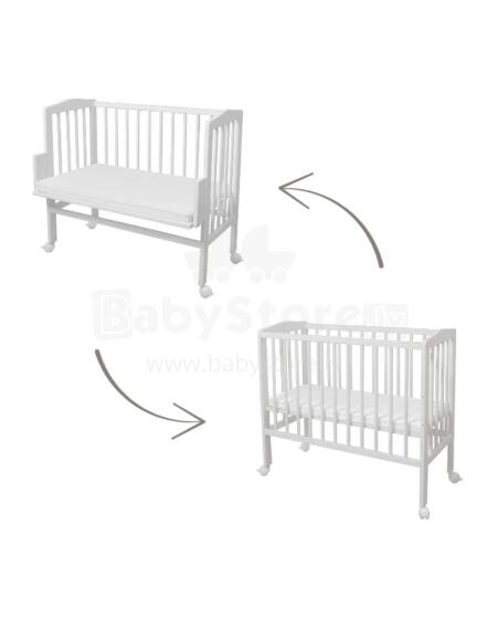 Waldin  Bedside Crib 2in1 Art.297550 White Деревянная кроватка-колыбелька 2 в 1 с матрасом на колёсиках
