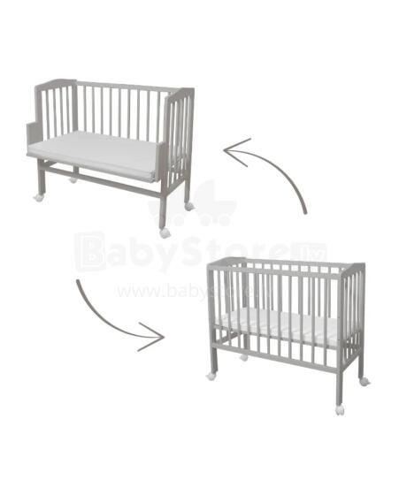 Waldin  Bedside Crib 2in1 Art.297551 Grey Koka 2-in-1 bērnu gultiņa/šūpulis uz riteņiem ar matraci