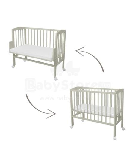 Waldin  Bedside Crib 2in1 Art.297552 Olive Koka 2-in-1 bērnu gultiņa/šūpulis uz riteņiem ar matraci