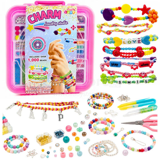 Jewelry Making Set in a Case Beads Pendants Letters 1000 pcs.