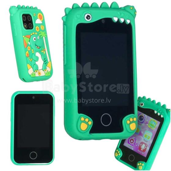 Ikonka Art.KX2715_1 Telefon smartfon dla dzieci aparat kamera karta 8GB zielony dinozaur
