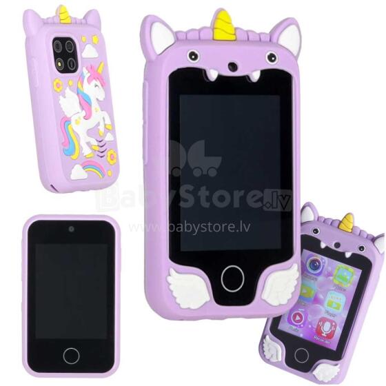 Ikonka Art.KX2715 Telefon smartfon dla dzieci aparat kamera karta 8GB fioletowy jednorożec
