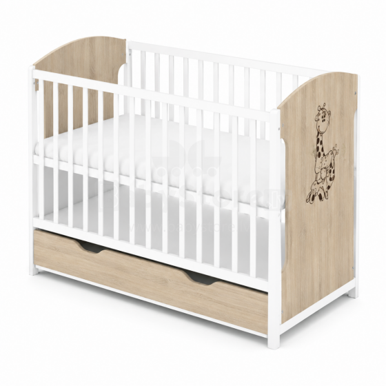 Elf Bed Meadow Drawer Art.298056 White\Pine Wooden baby crib with a storage drawer (120x60 cm)