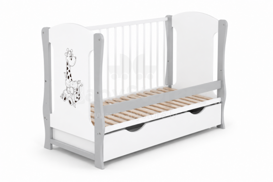 Elf Bed Zephyr Drawer Art.298057 White\Grey Wooden baby crib with a storage drawer (120x60 cm)
