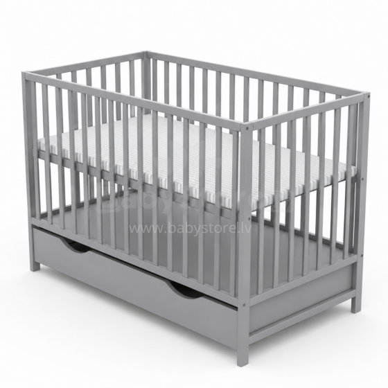 Elf Bed Сlassic Drawer Art.298083 Grey Детская деревянная кроватка с выдвижным ящиком120x60см