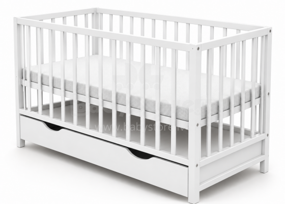 Elf Bed Сlassic Drawer Art.298084 White Детская деревянная кроватка с выдвижным ящиком120x60см